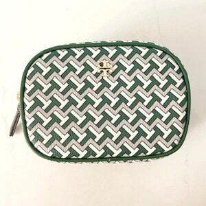 Tory Burch Tilet Cosmetic Pouch TZag Allover Cosmetic Case Green - NWOT